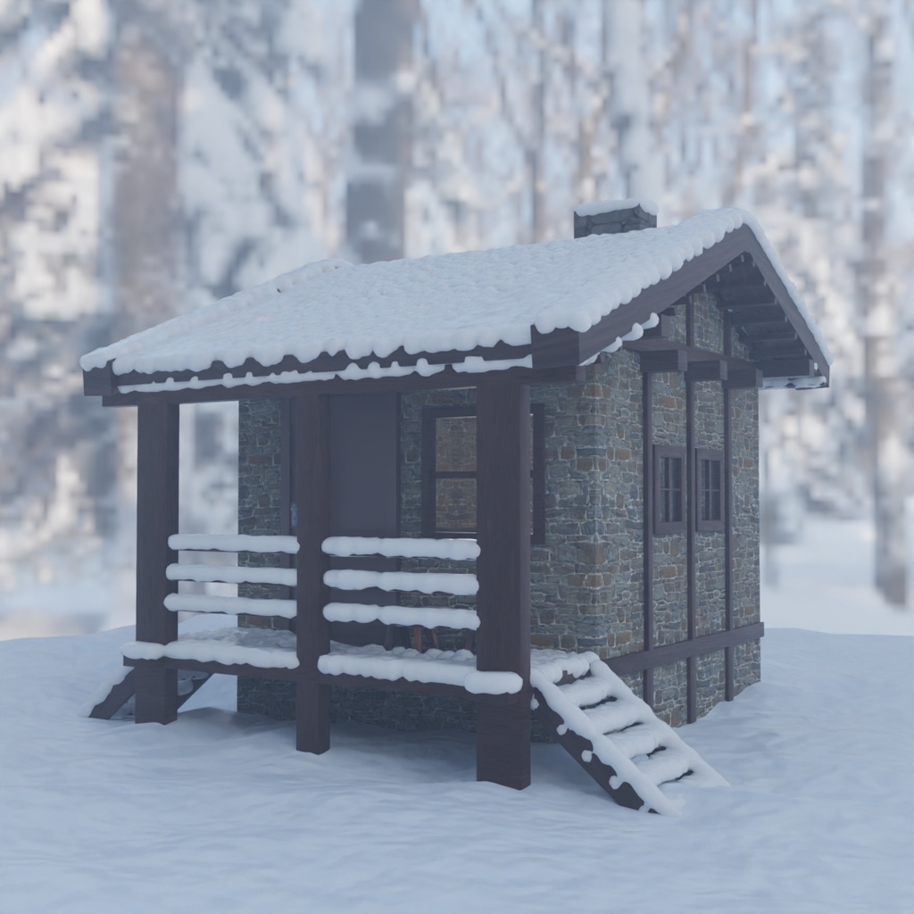 【Blender】 冬の山小屋 Winter Mountain Cabin