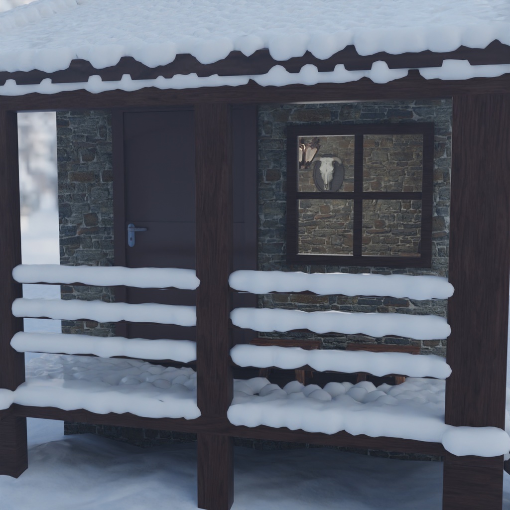 【Blender】 冬の山小屋 Winter Mountain Cabin