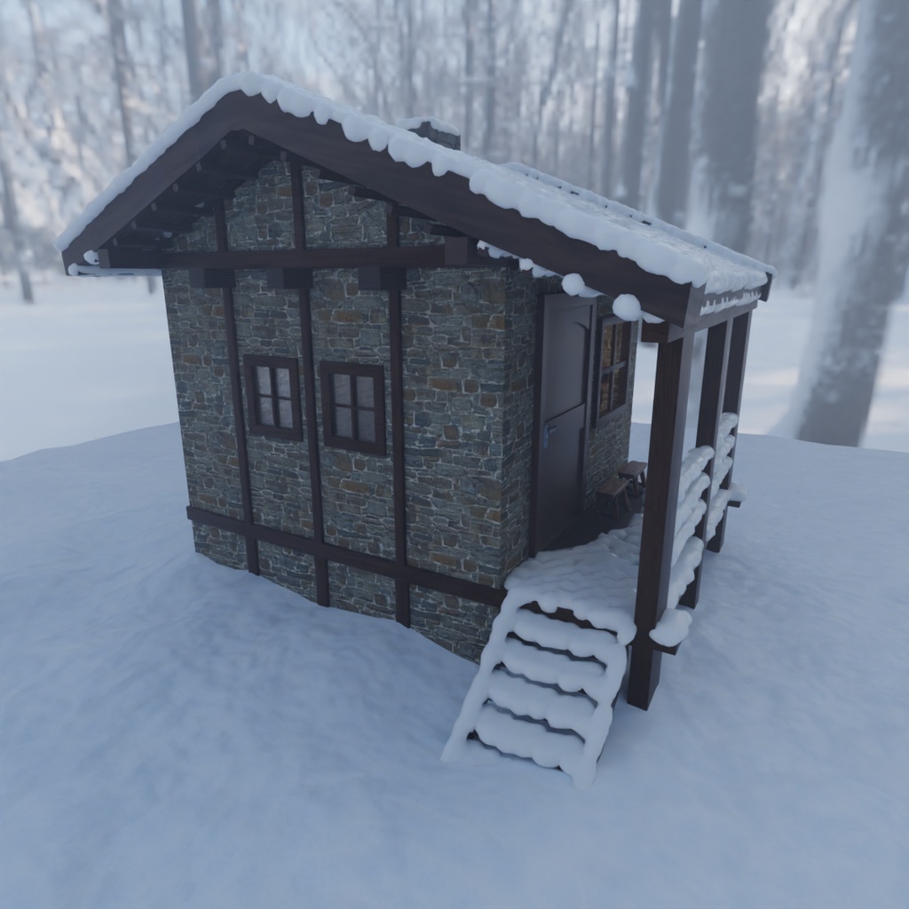 【Blender】 冬の山小屋 Winter Mountain Cabin