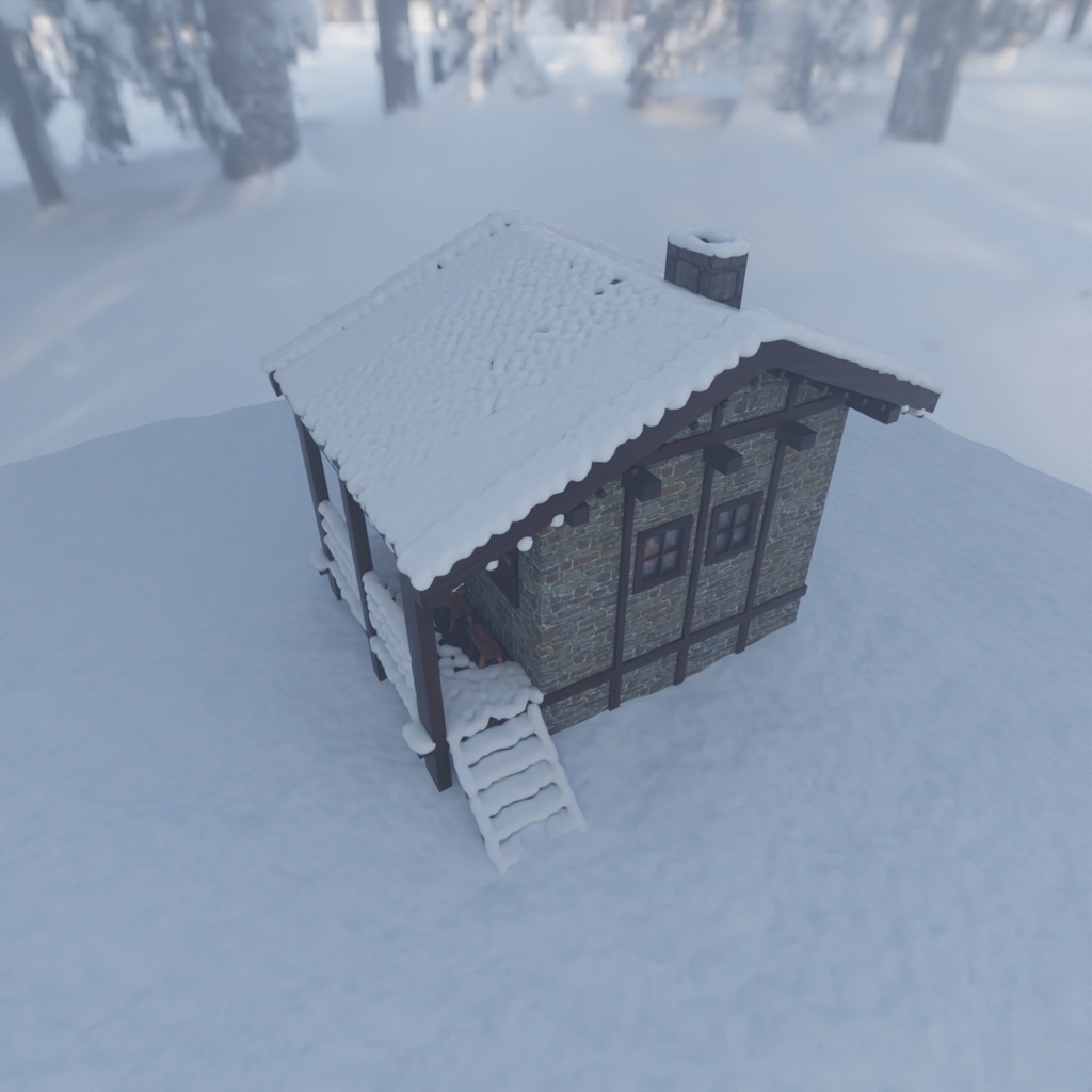 【Blender】 冬の山小屋 Winter Mountain Cabin