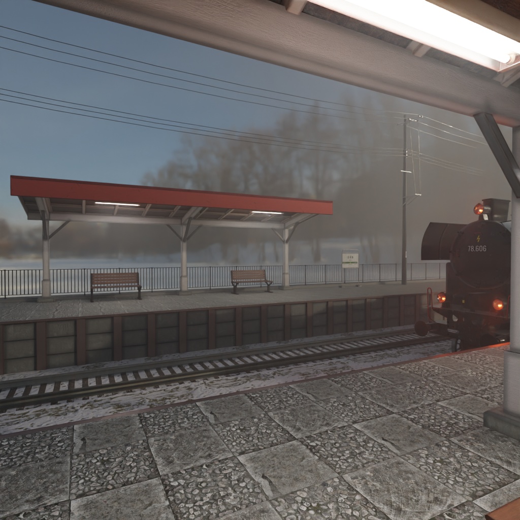 【Blender】 冬国の無人駅 Winter Country's Unmanned Station