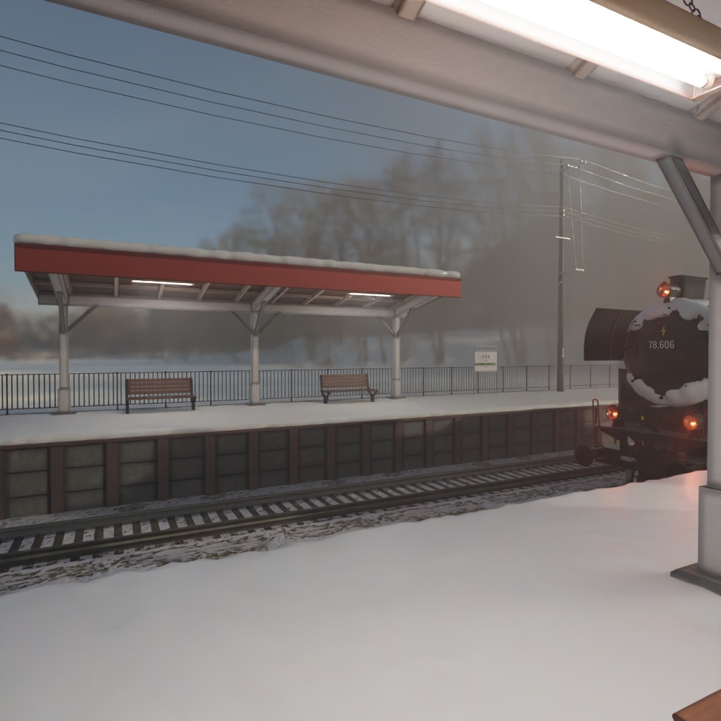 【Blender】 冬国の無人駅 Winter Country's Unmanned Station