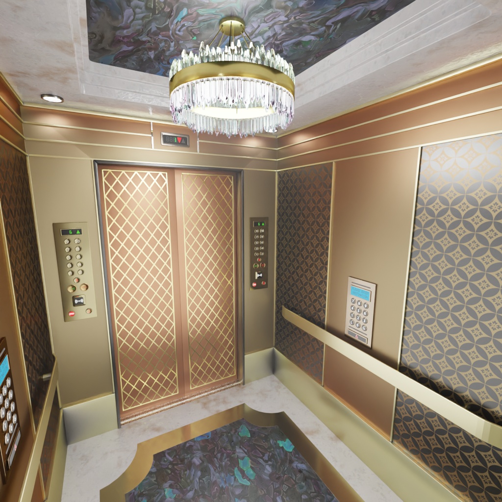 【Blender】 高級感があるエレベーター Luxury elevator