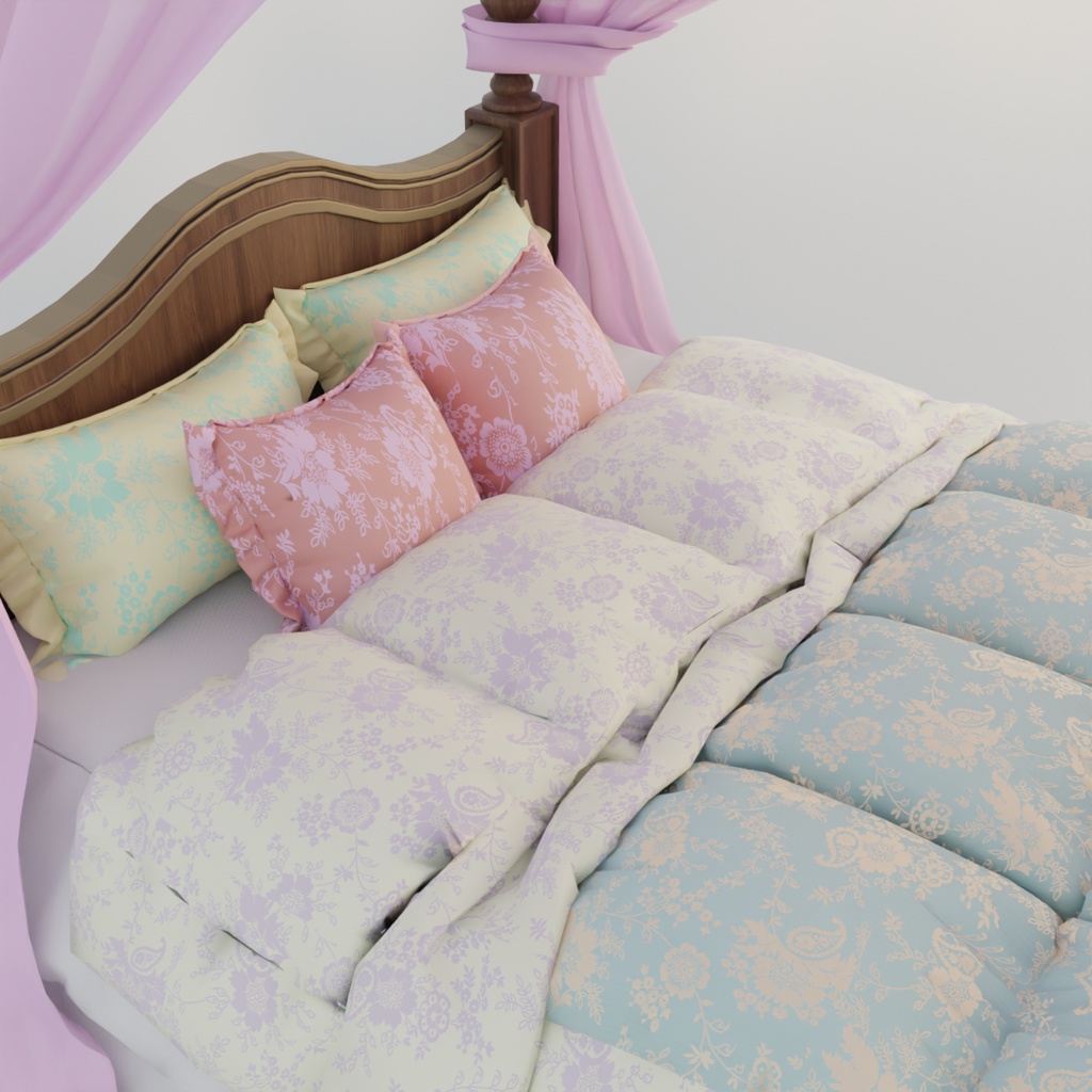 【Blender】 天蓋付きベッド Canopy bed