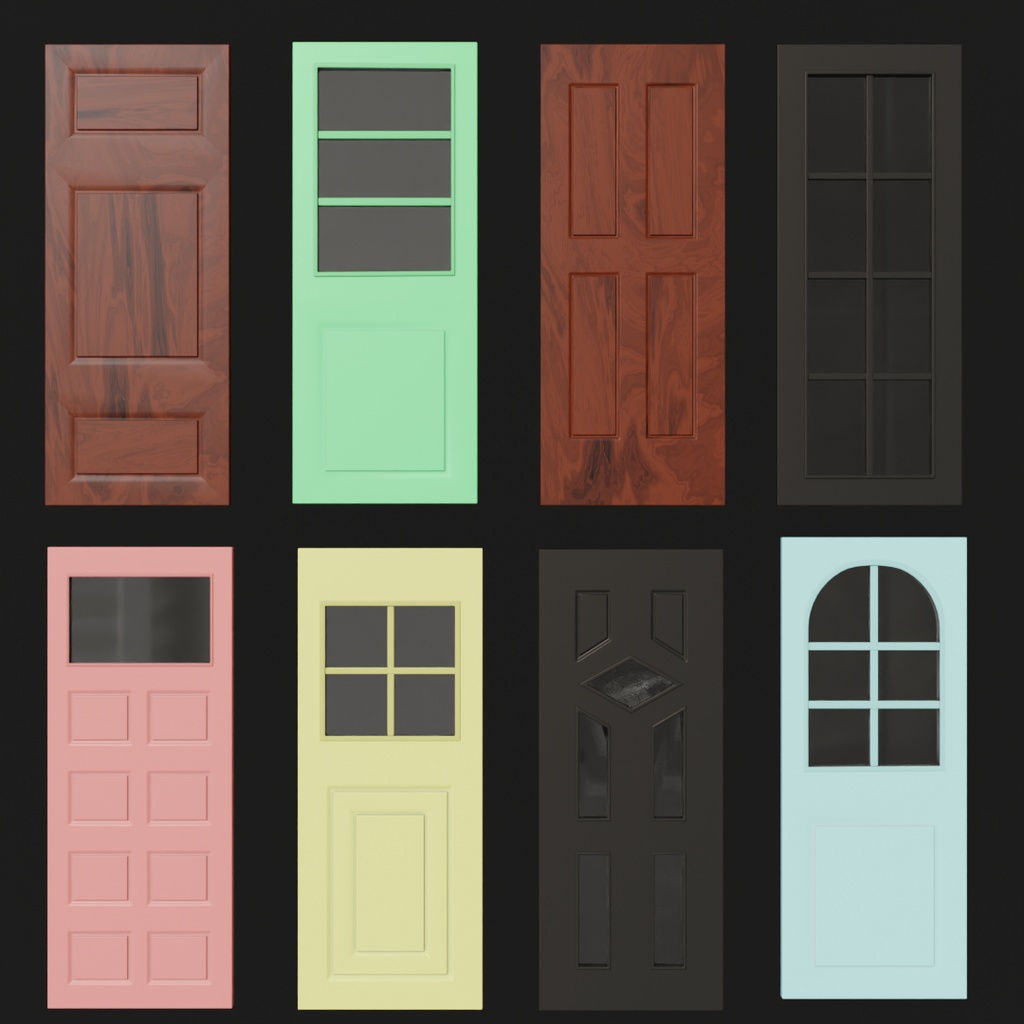 【Blender】 片開きドアのアセット Single-leaf door