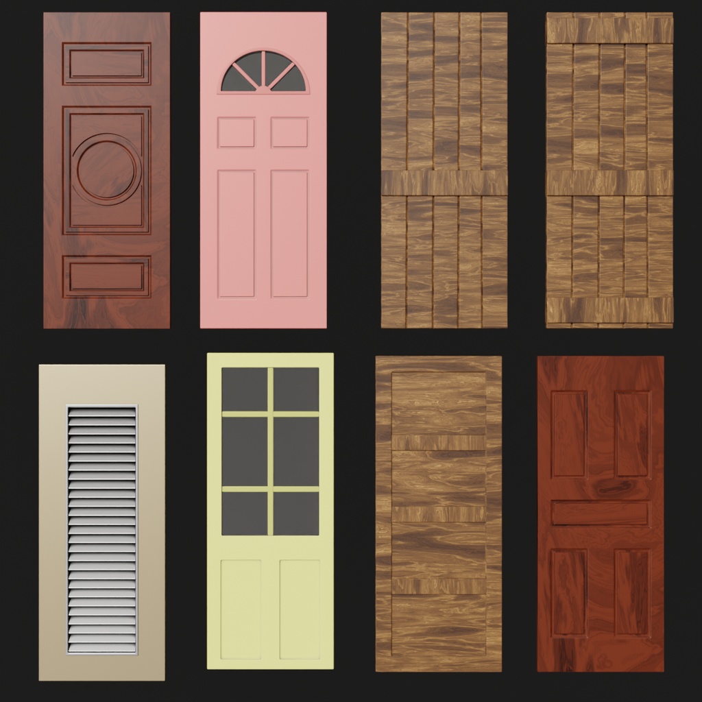 【Blender】 片開きドアのアセット Single-leaf door