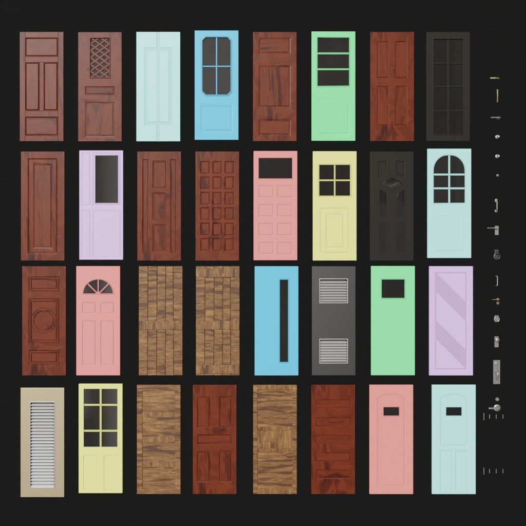 【Blender】 片開きドアのアセット　Single-leaf door