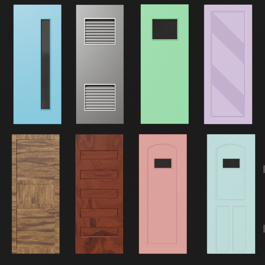 【Blender】 片開きドアのアセット Single-leaf door