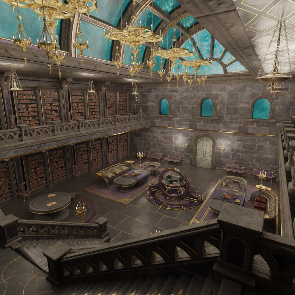 【Blender】 古代の石造りの図書室 Ancient stone built library