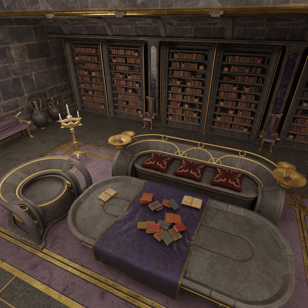 【Blender】 古代の石造りの図書室 Ancient stone built library