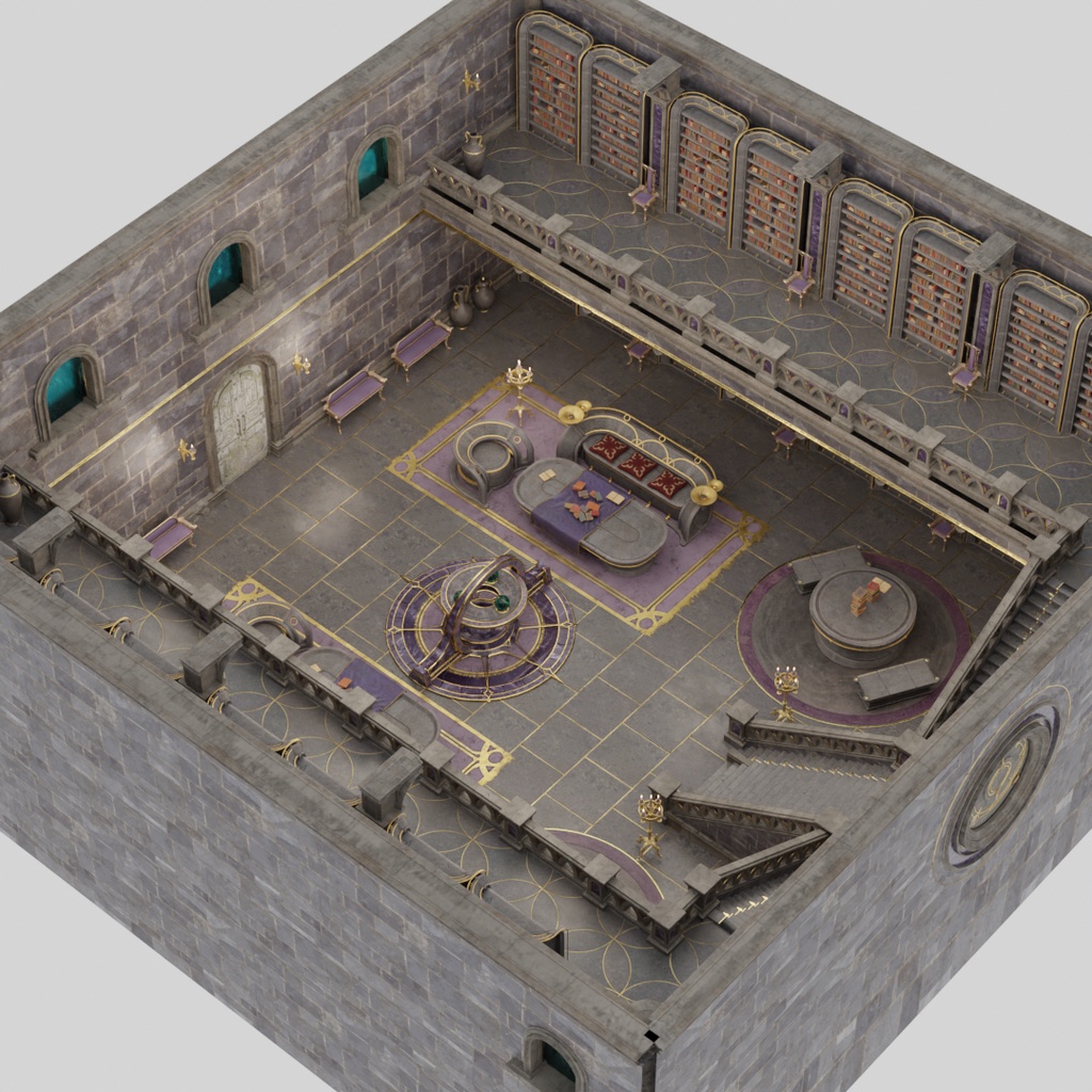 【Blender】 古代の石造りの図書室 Ancient stone built library