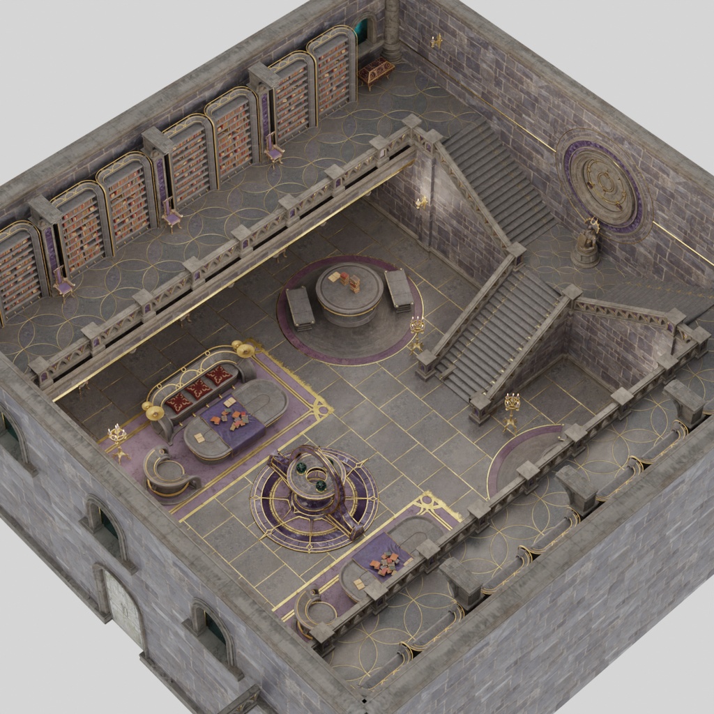 【Blender】 古代の石造りの図書室 Ancient stone built library