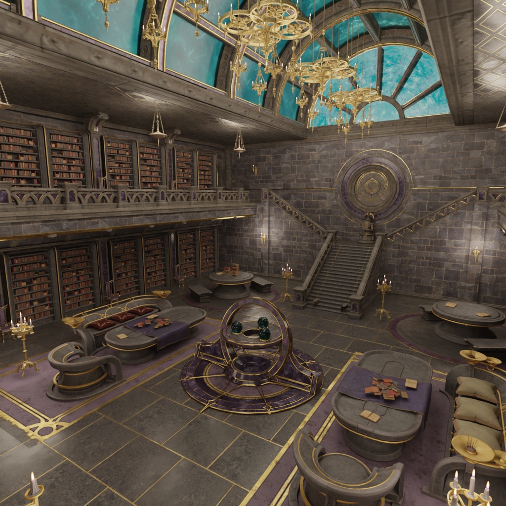 【Blender】 古代の石造りの図書室 Ancient stone built library