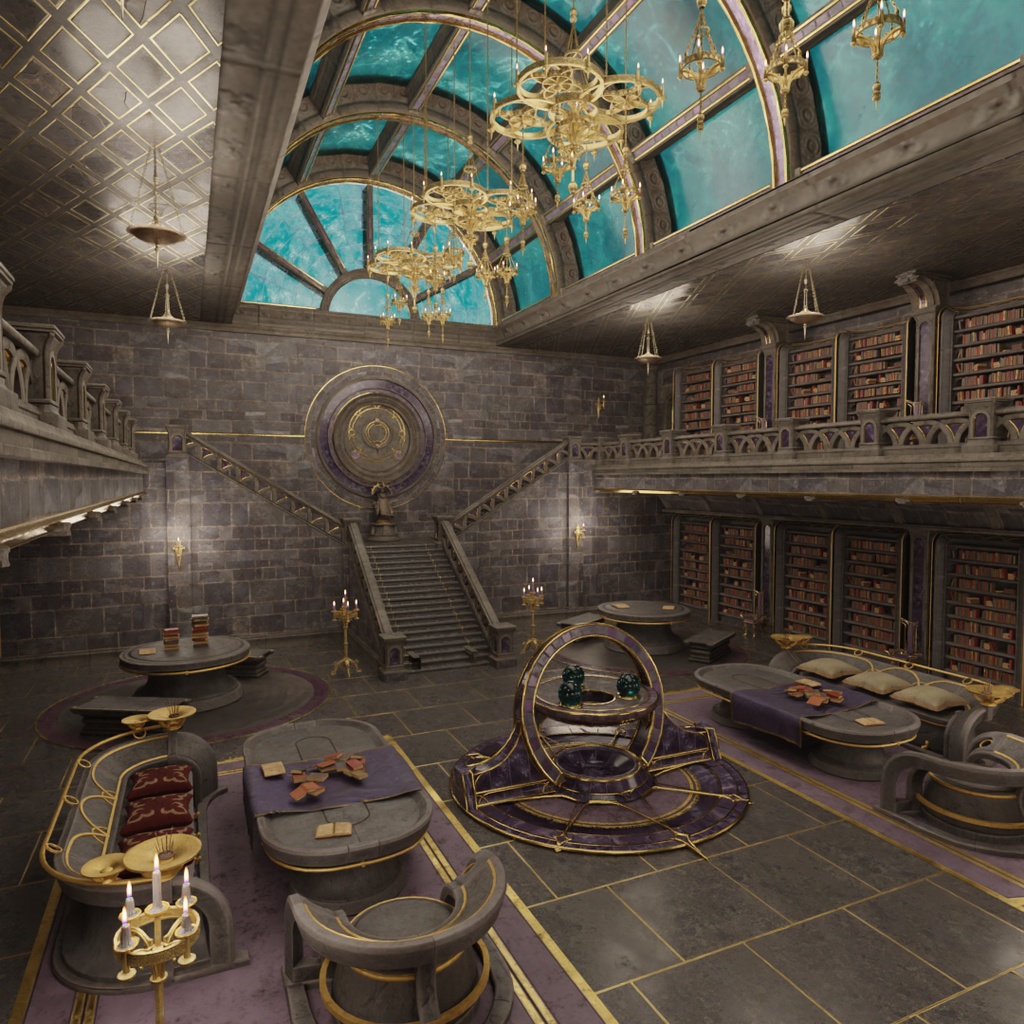 【Blender】 古代の石造りの図書室 Ancient stone built library