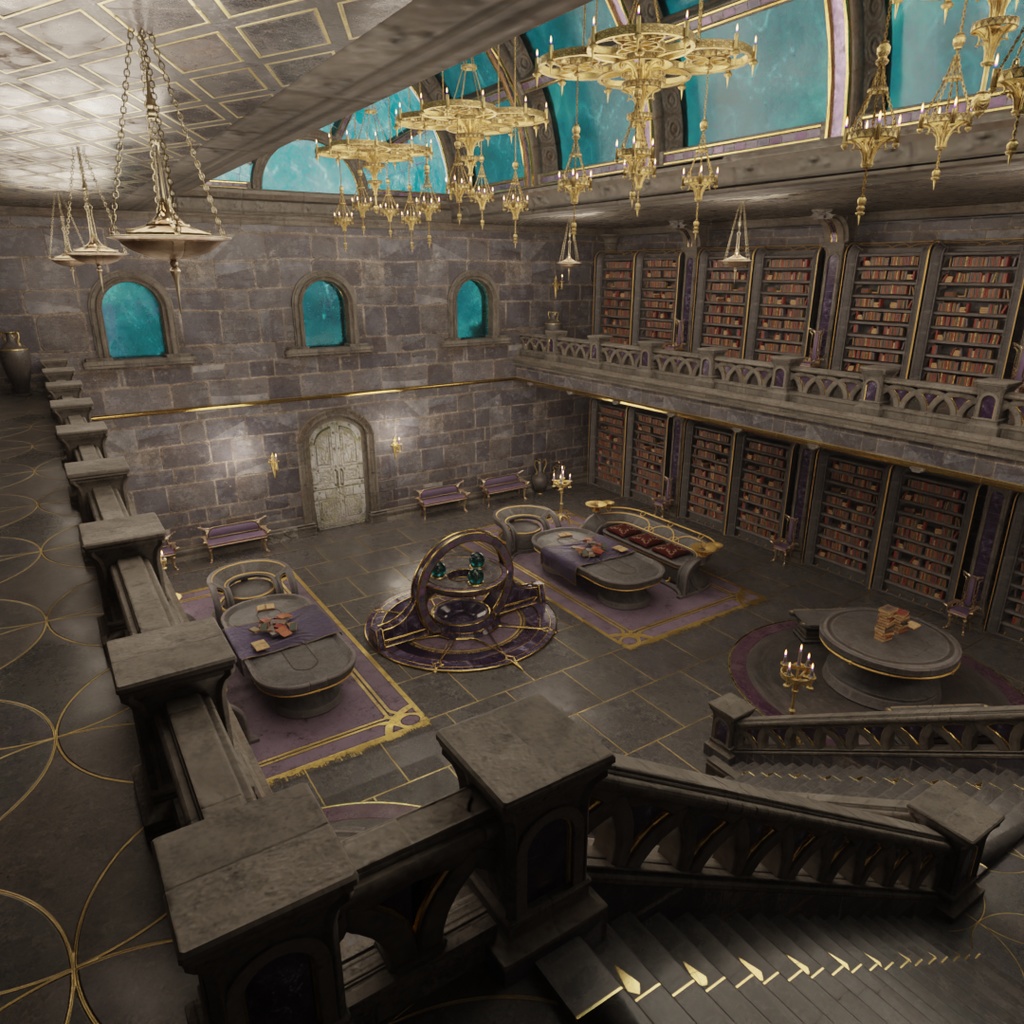 【Blender】 古代の石造りの図書室 Ancient stone built library