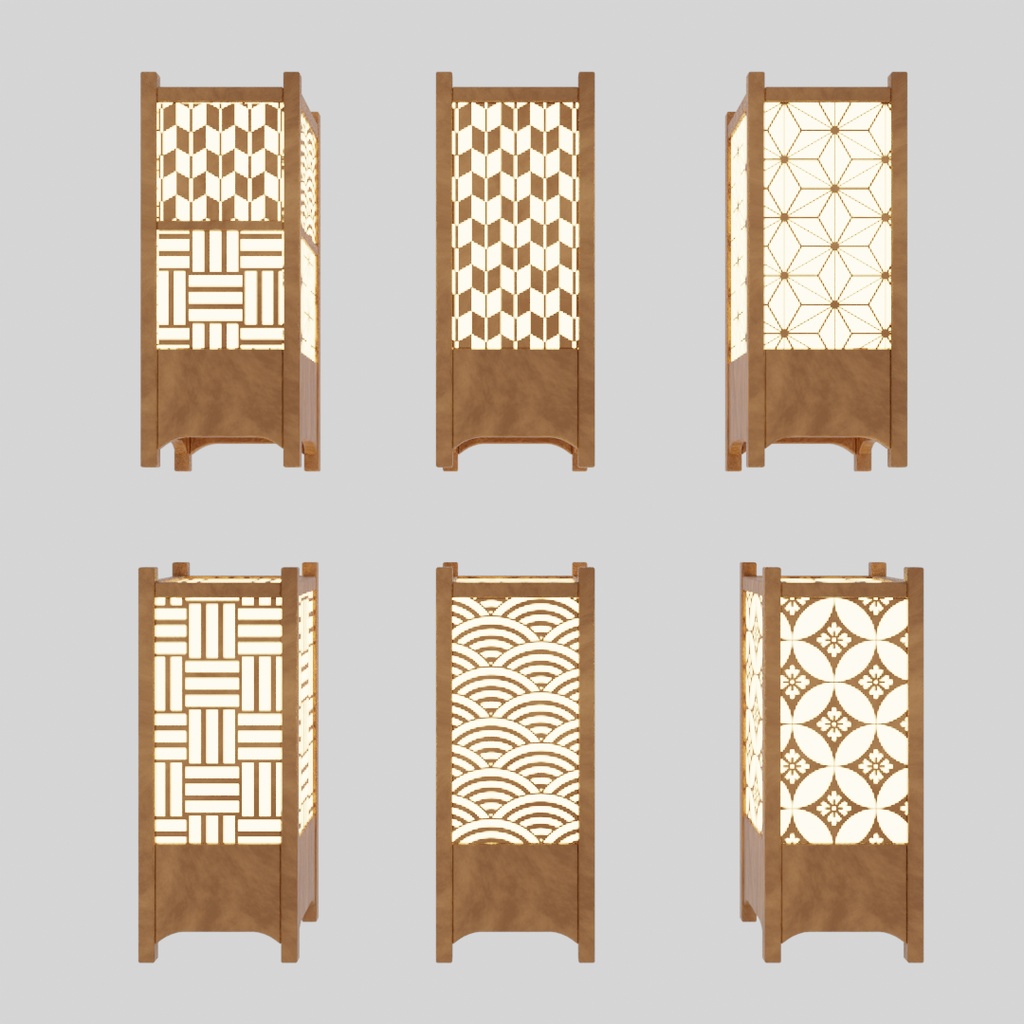 【Blender】和柄の行燈セット Japanese Patterned Andon Set