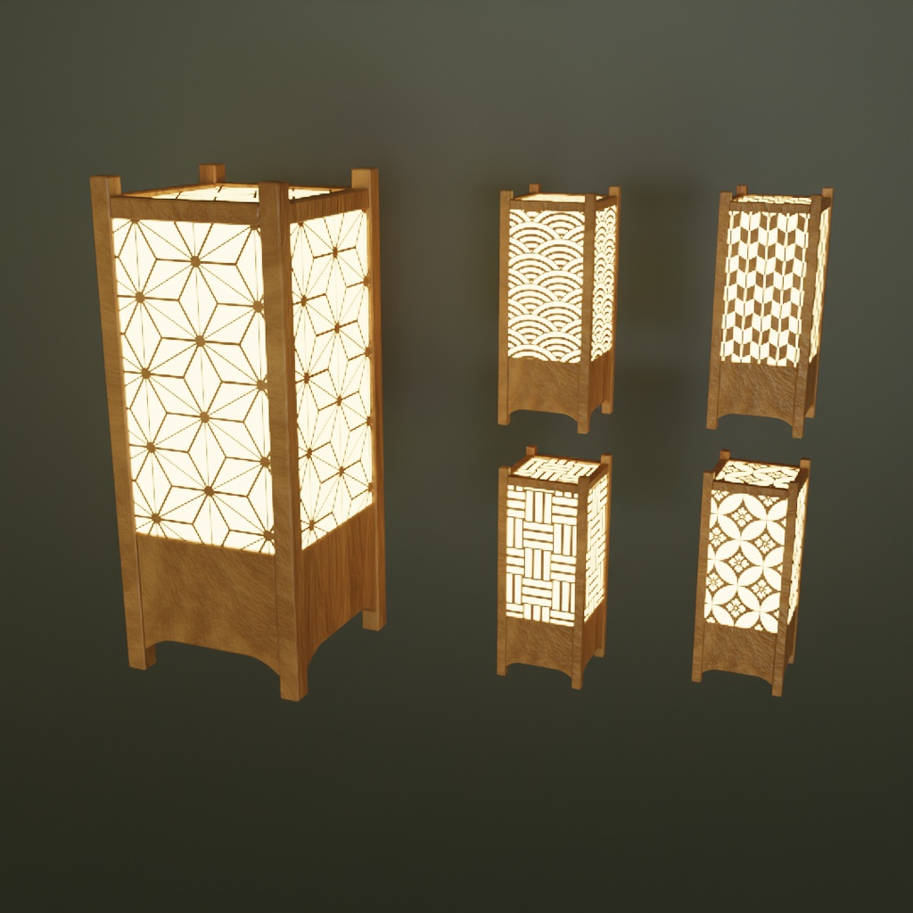 【Blender】和柄の行燈セット　Japanese Patterned Andon Set