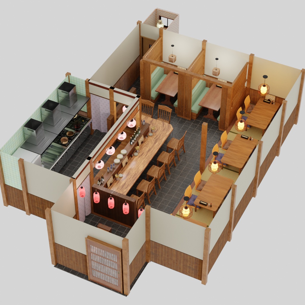 【Blender】昭和レトロ風居酒屋 Showa Retro-Style Izakaya