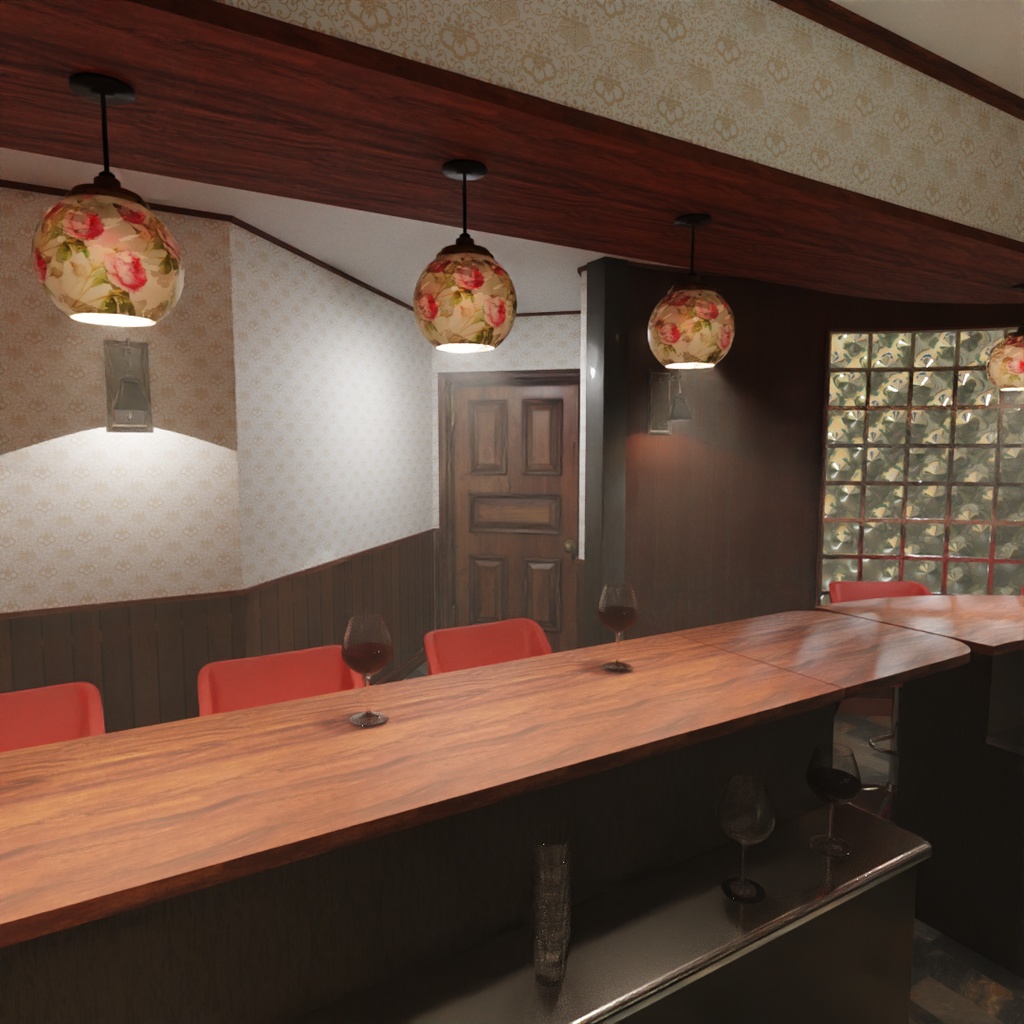 【Blender】レトロ風スナック・バー Retro-style hostess bar