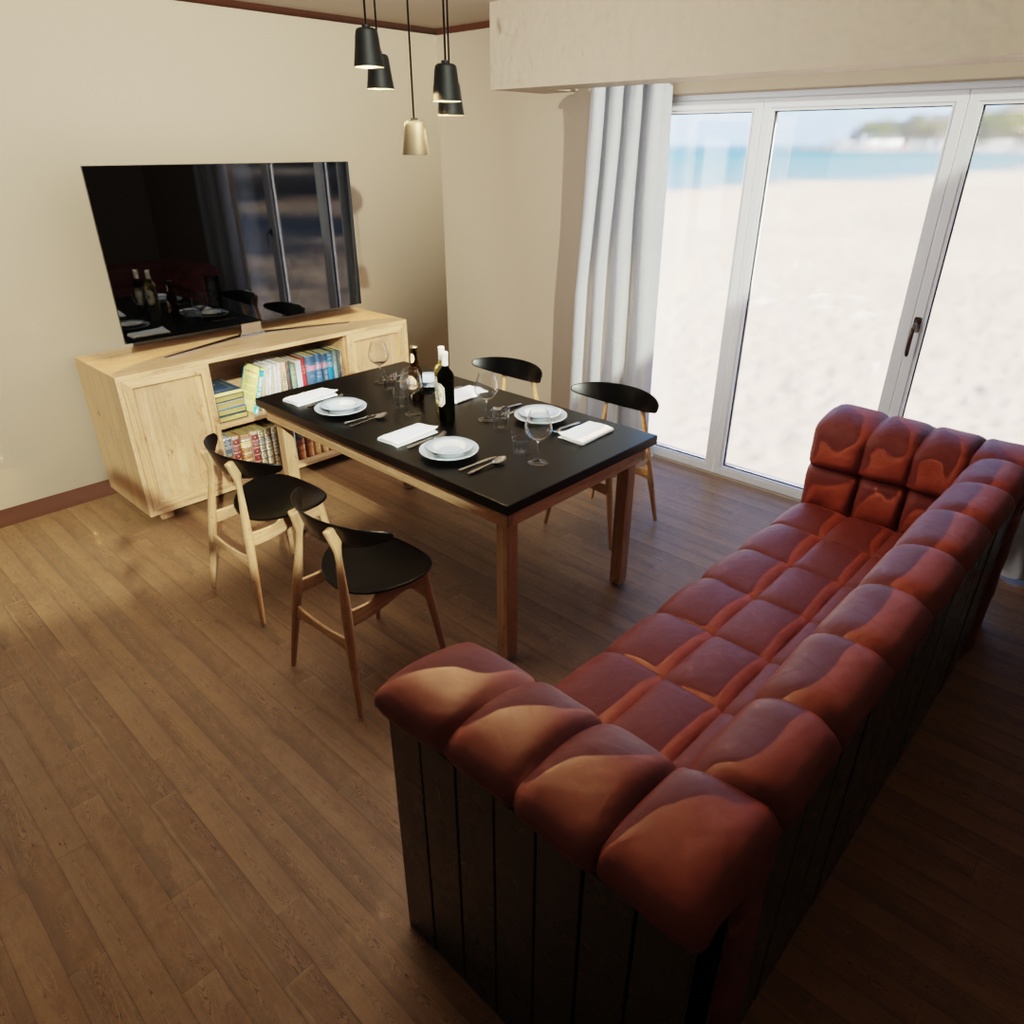 【Blender】ビーチが見えるリゾートホテルルーム　Beachfront resort hotel room