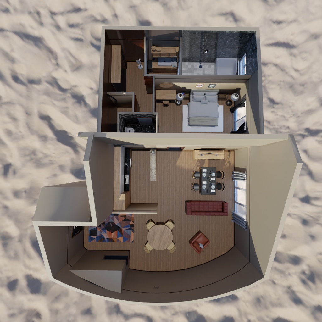 【Blender】ビーチが見えるリゾートホテルルーム Beachfront resort hotel room