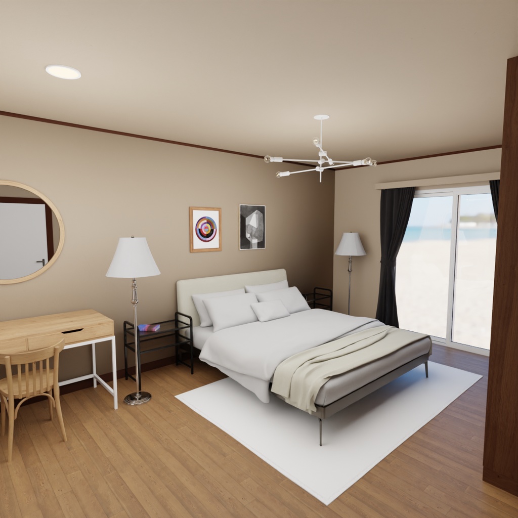【Blender】ビーチが見えるリゾートホテルルーム Beachfront resort hotel room