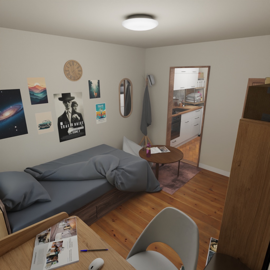 【Blender】大学生の住むアパートのワンルーム A studio apartment where college students live