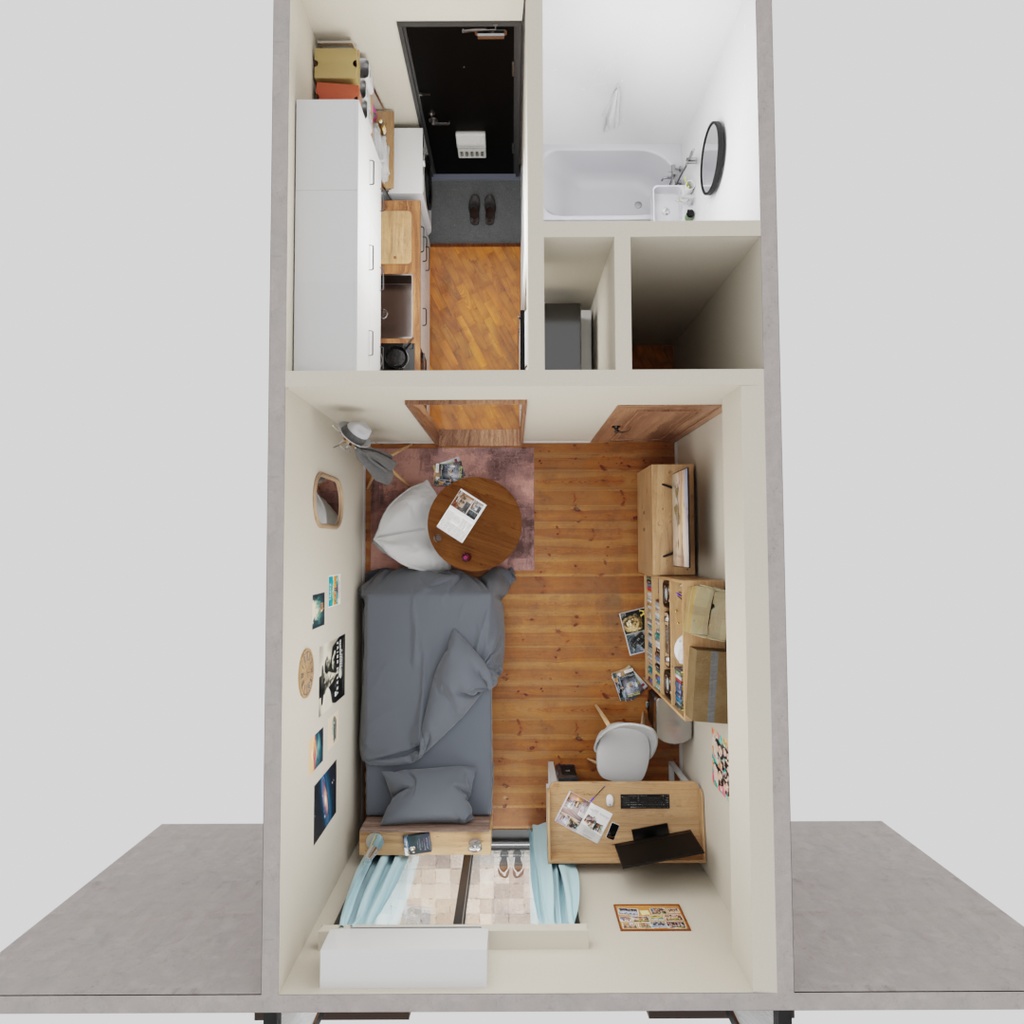 【Blender】大学生の住むアパートのワンルーム A studio apartment where college students live