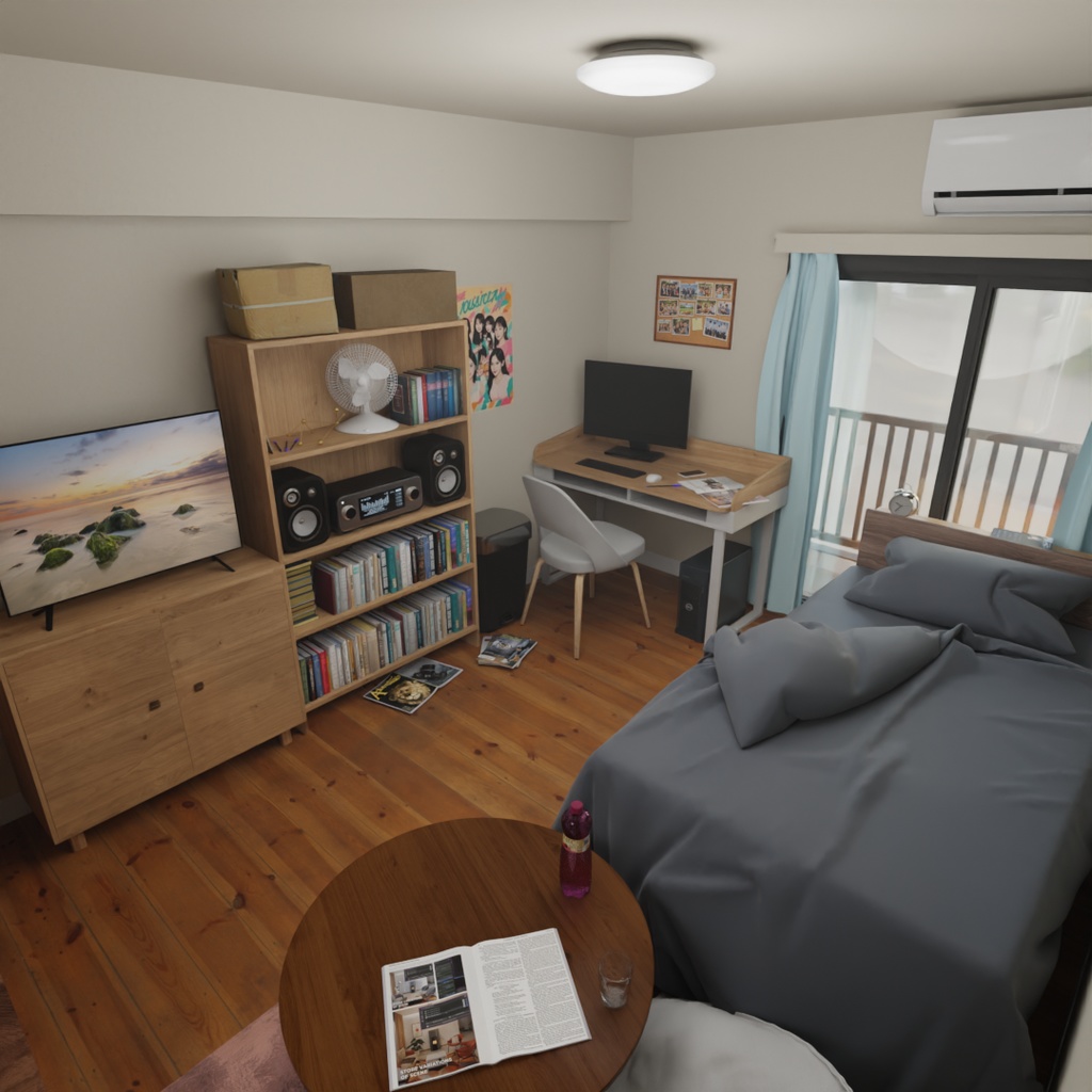 【Blender】大学生の住むアパートのワンルーム　A studio apartment where college students live