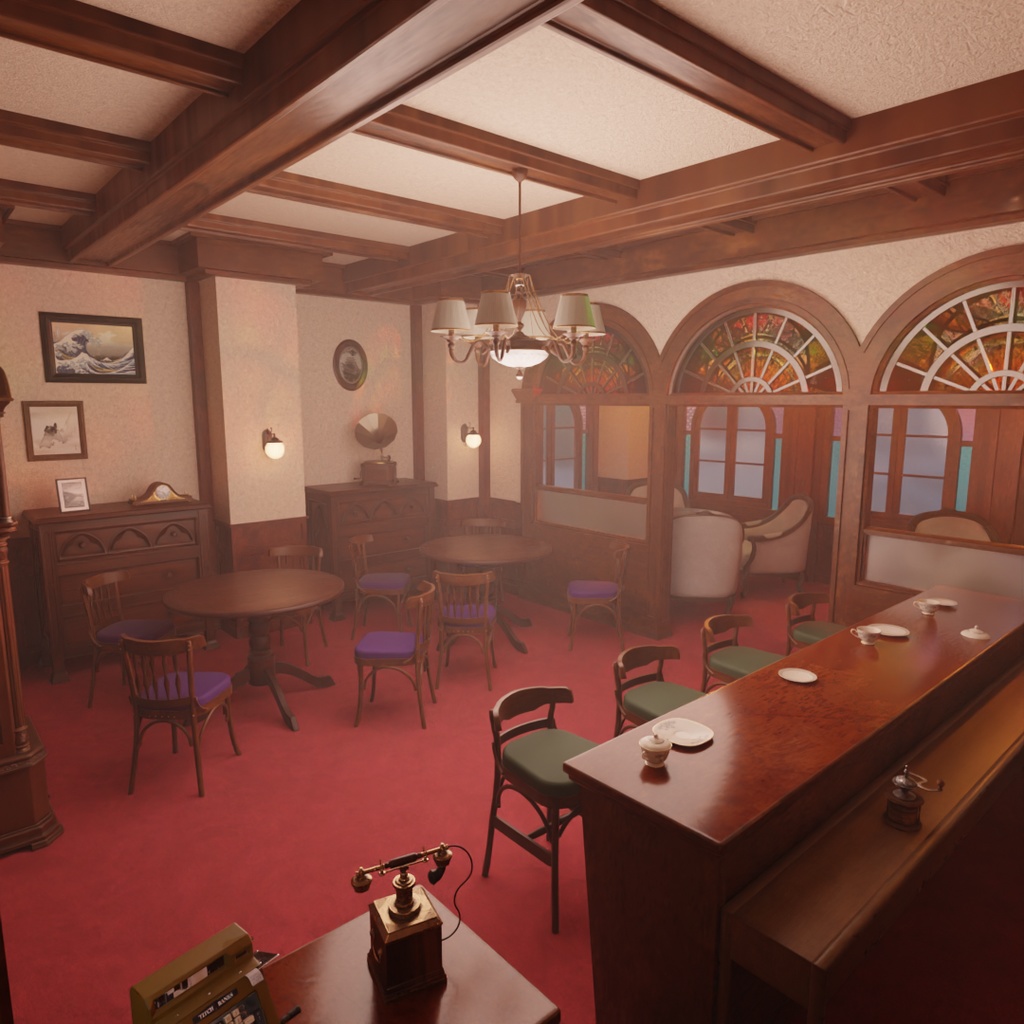 【Blender】大正ロマン風カフェ Taisho Romantic Style Cafe