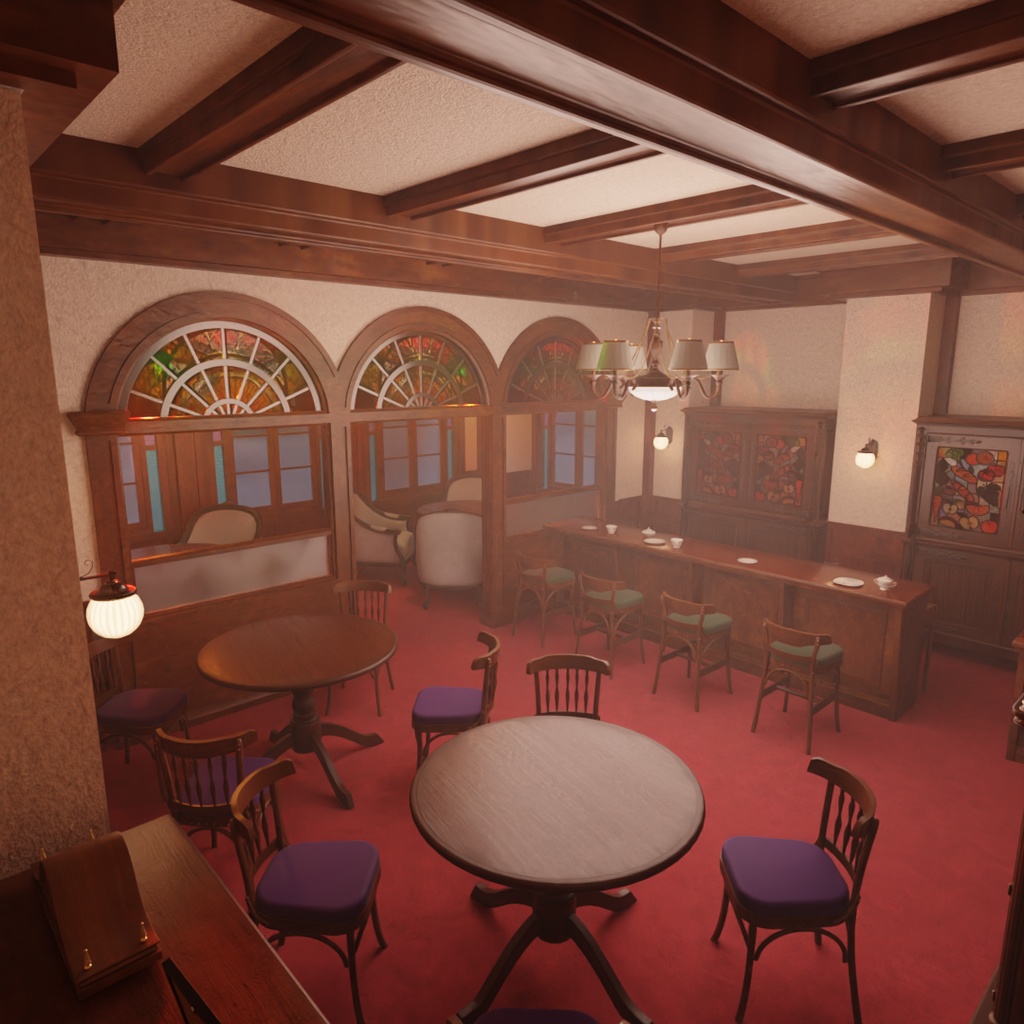 【Blender】大正ロマン風カフェ Taisho Romantic Style Cafe