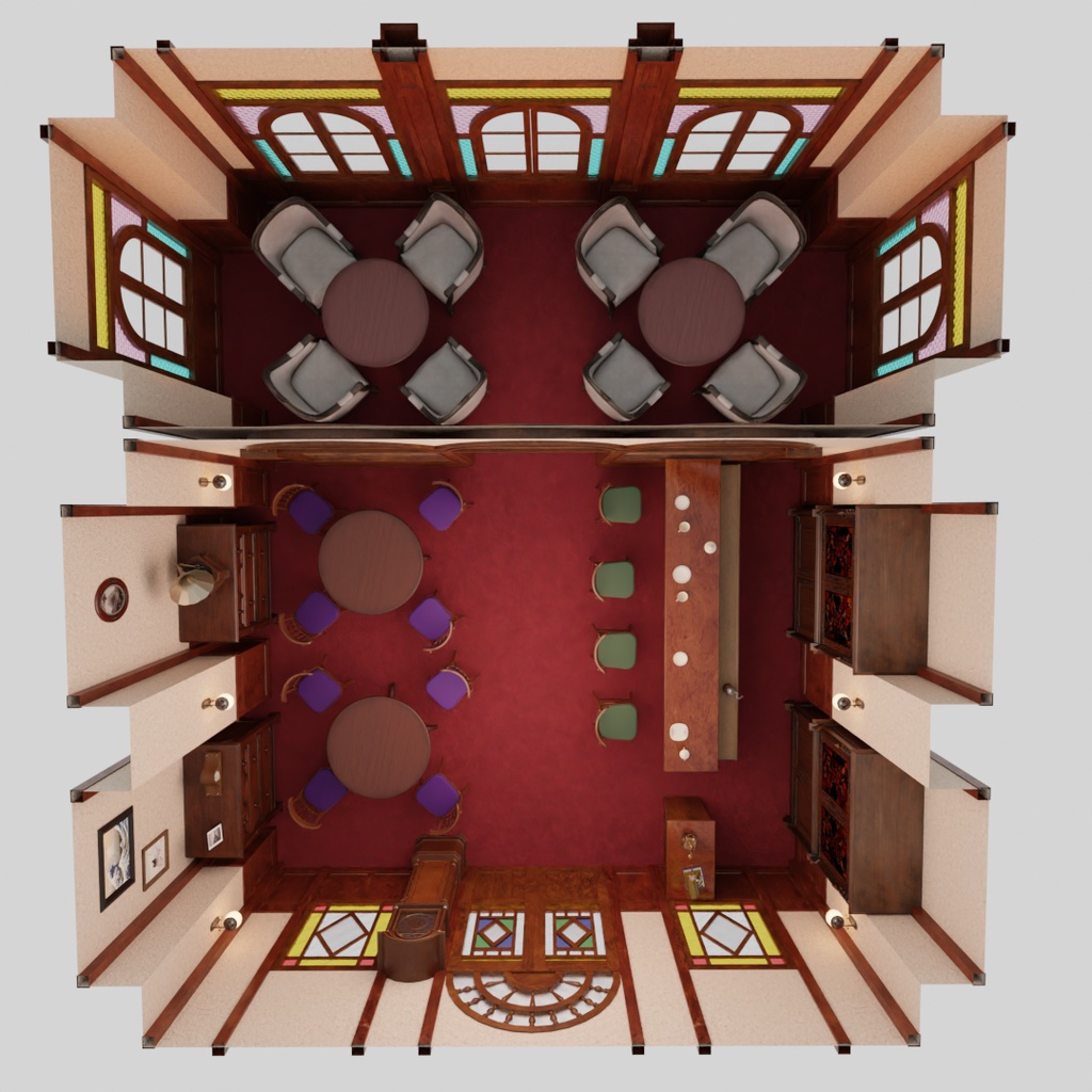 【Blender】大正ロマン風カフェ Taisho Romantic Style Cafe