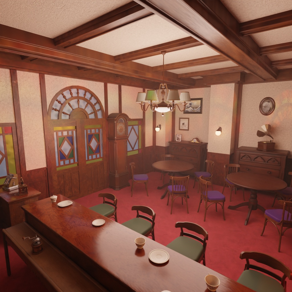 【Blender】大正ロマン風カフェ Taisho Romantic Style Cafe