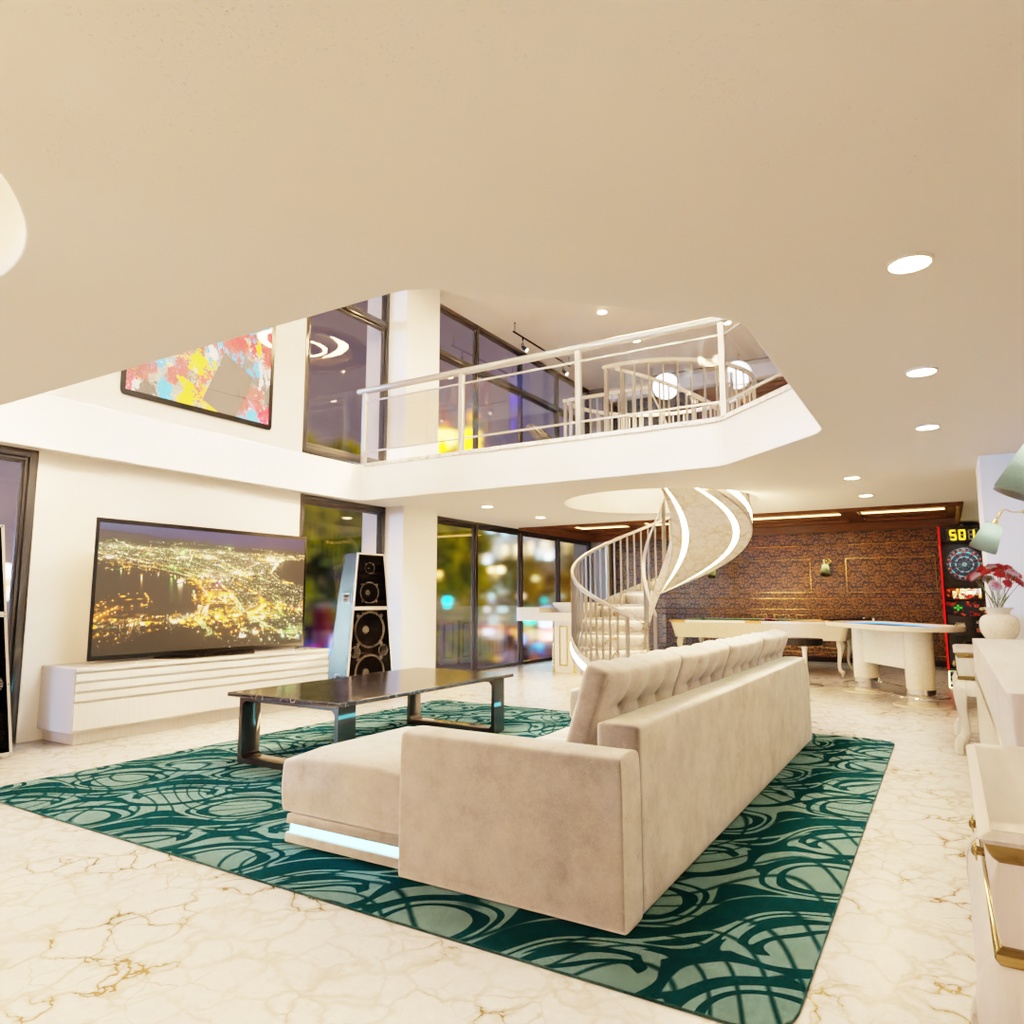 【Blender】大きな窓と螺旋階段のメゾネット Maisonette with large windows and a spiral staircase