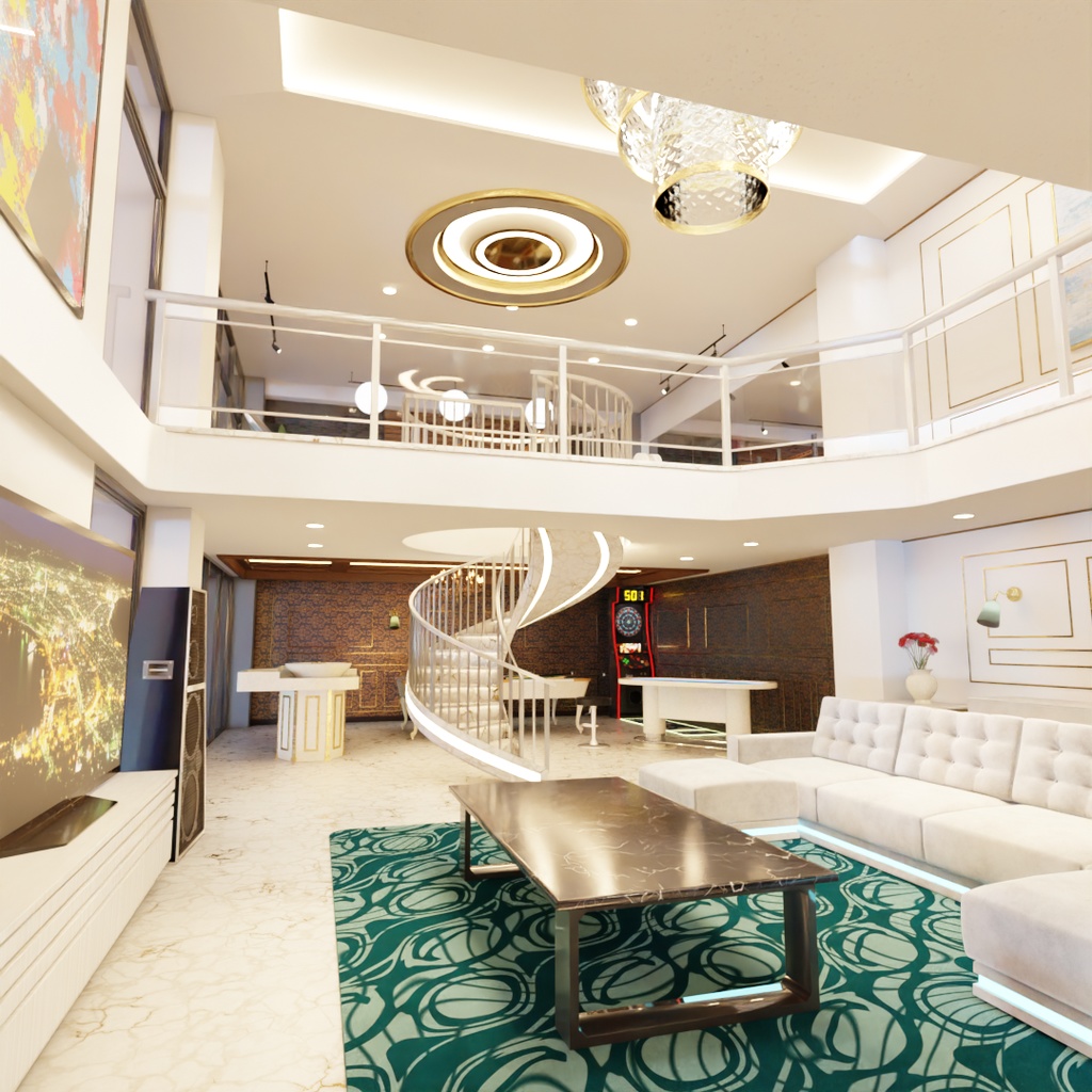 【Blender】大きな窓と螺旋階段のメゾネット Maisonette with large windows and a spiral staircase