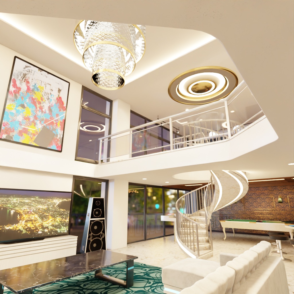 【Blender】大きな窓と螺旋階段のメゾネット　Maisonette with large windows and a spiral staircase