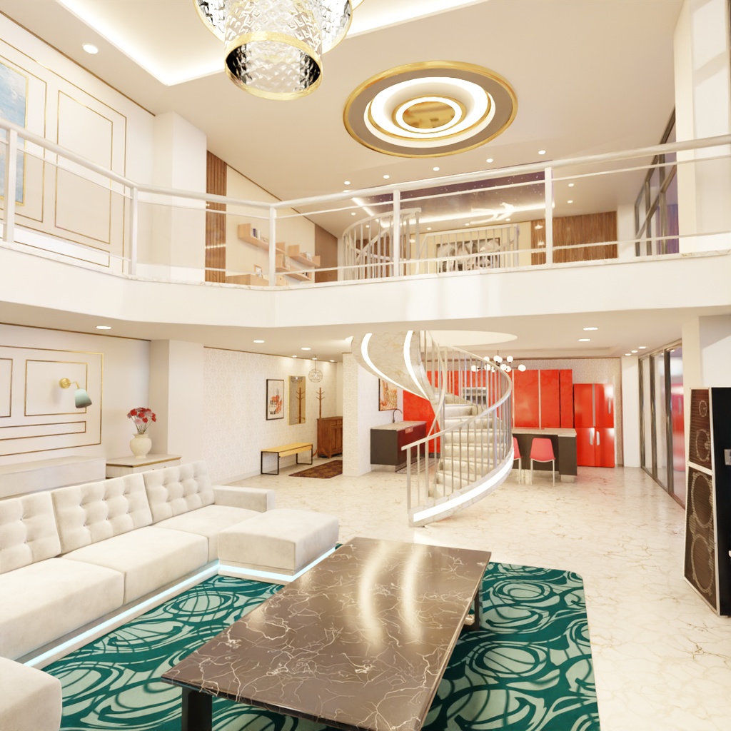 【Blender】大きな窓と螺旋階段のメゾネット Maisonette with large windows and a spiral staircase