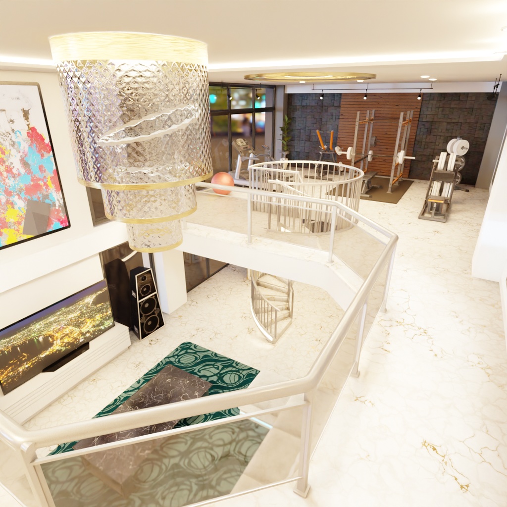 【Blender】大きな窓と螺旋階段のメゾネット Maisonette with large windows and a spiral staircase