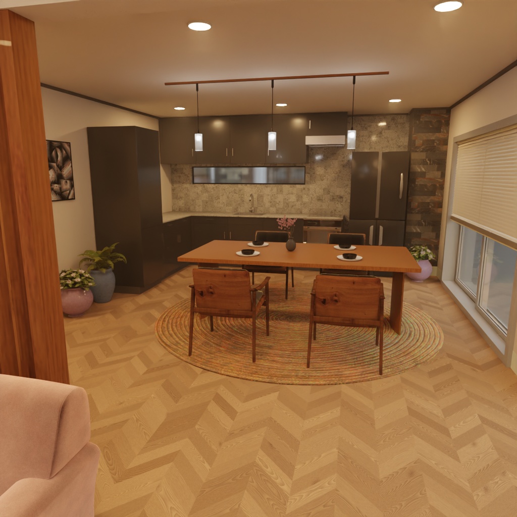 【Blender】ジャパンディなリビングダイニング Japandi living-dining room