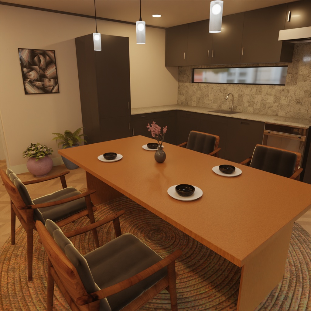 【Blender】ジャパンディなリビングダイニング Japandi living-dining room