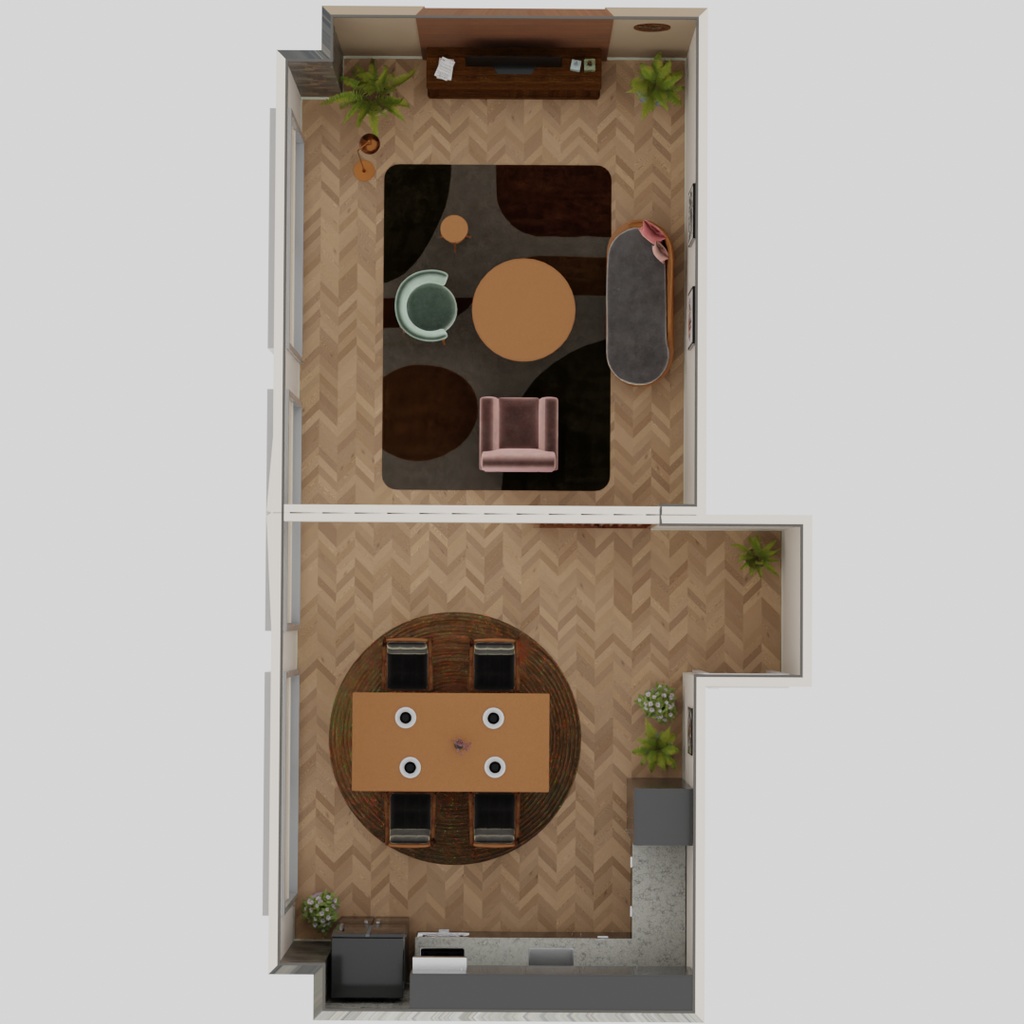 【Blender】ジャパンディなリビングダイニング Japandi living-dining room