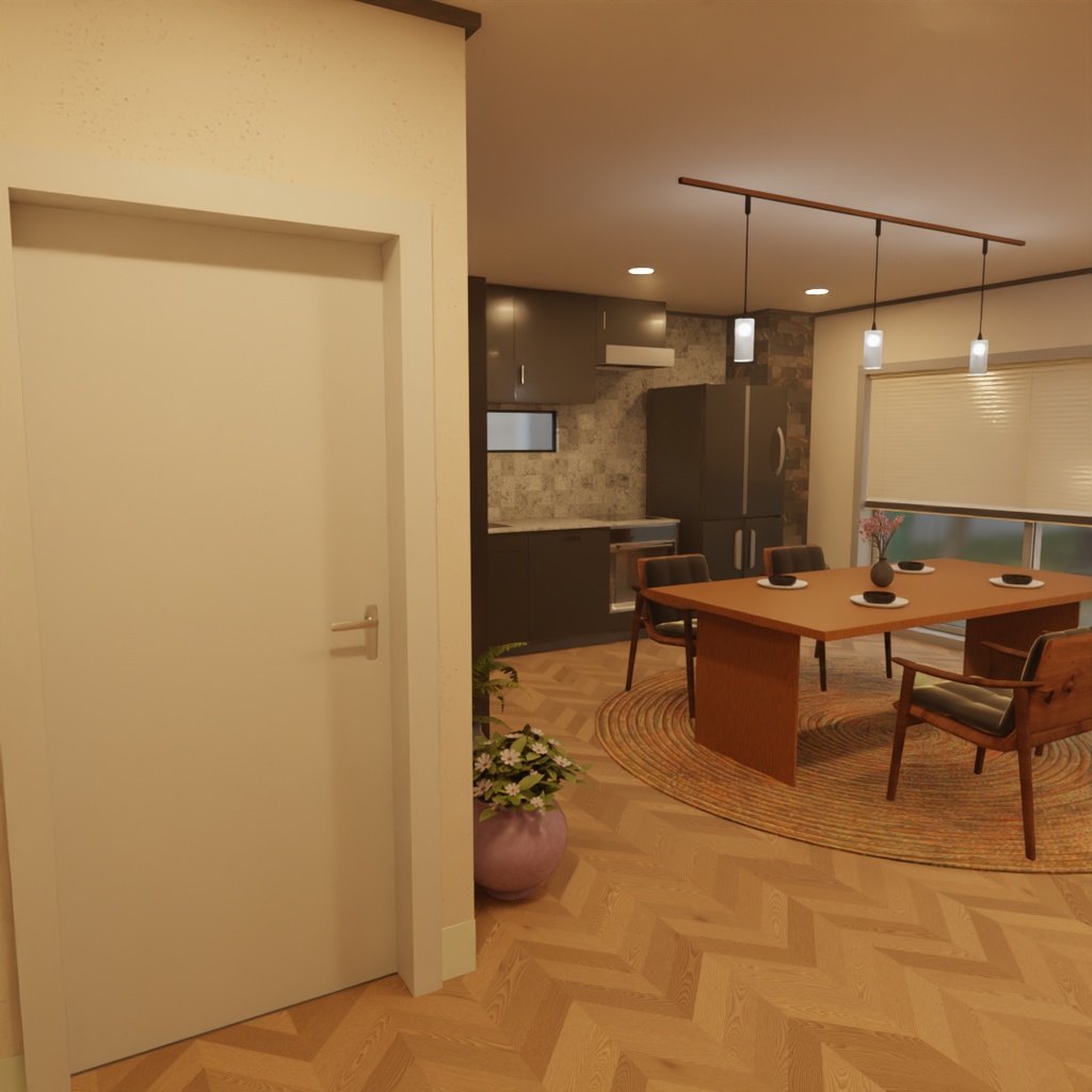 【Blender】ジャパンディなリビングダイニング Japandi living-dining room