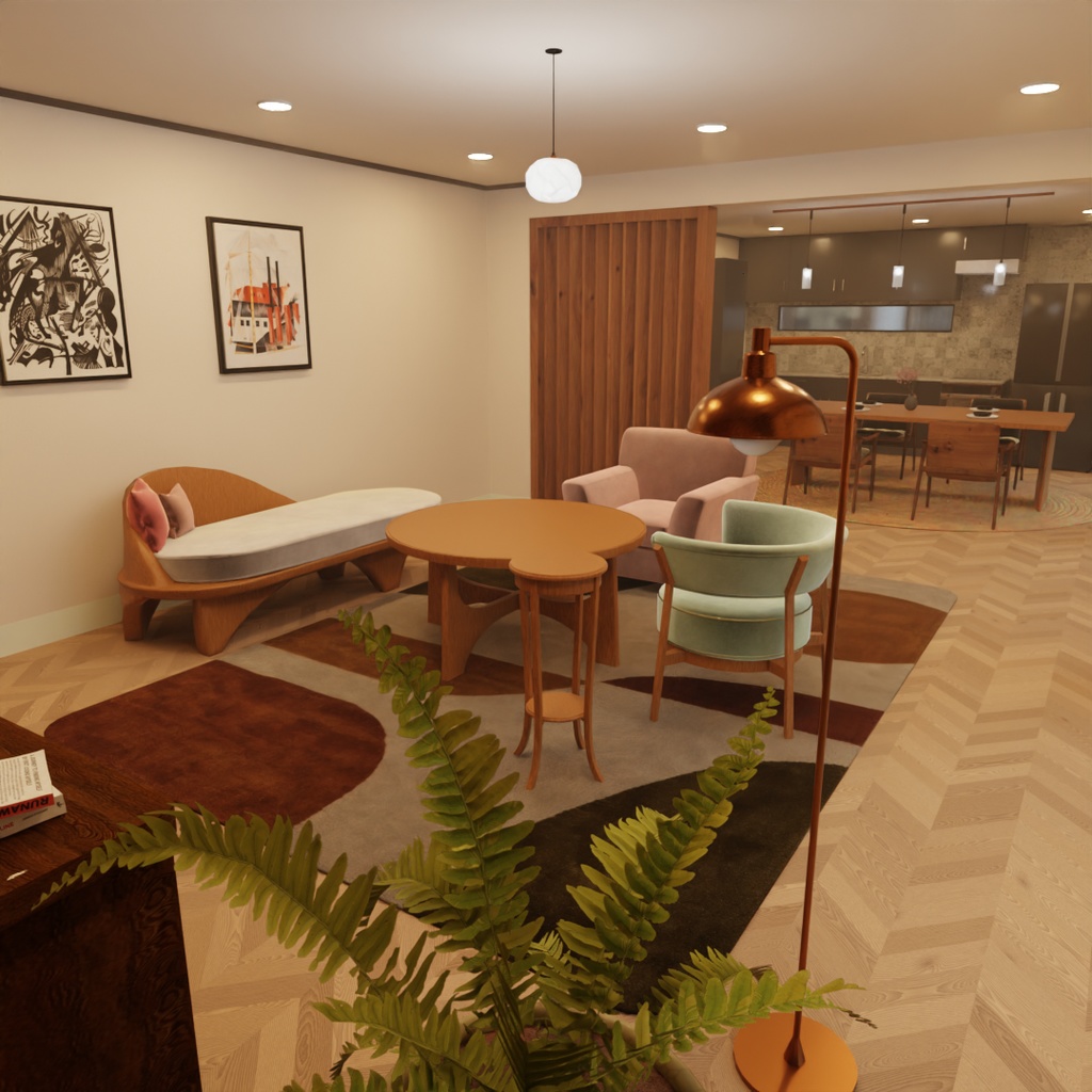 【Blender】ジャパンディなリビングダイニング Japandi living-dining room