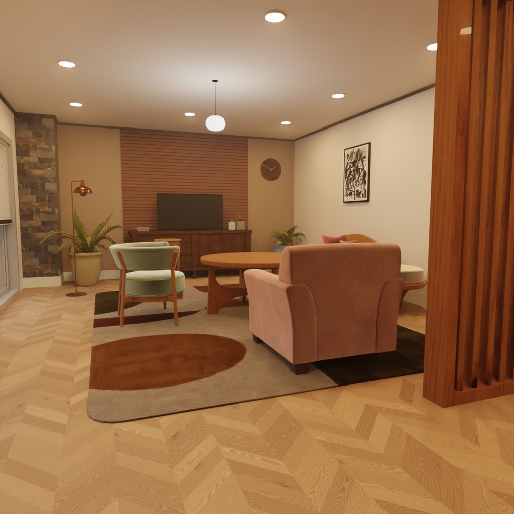 【Blender】ジャパンディなリビングダイニング　Japandi living-dining room