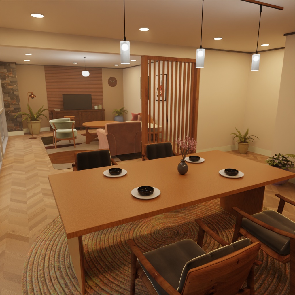 【Blender】ジャパンディなリビングダイニング Japandi living-dining room
