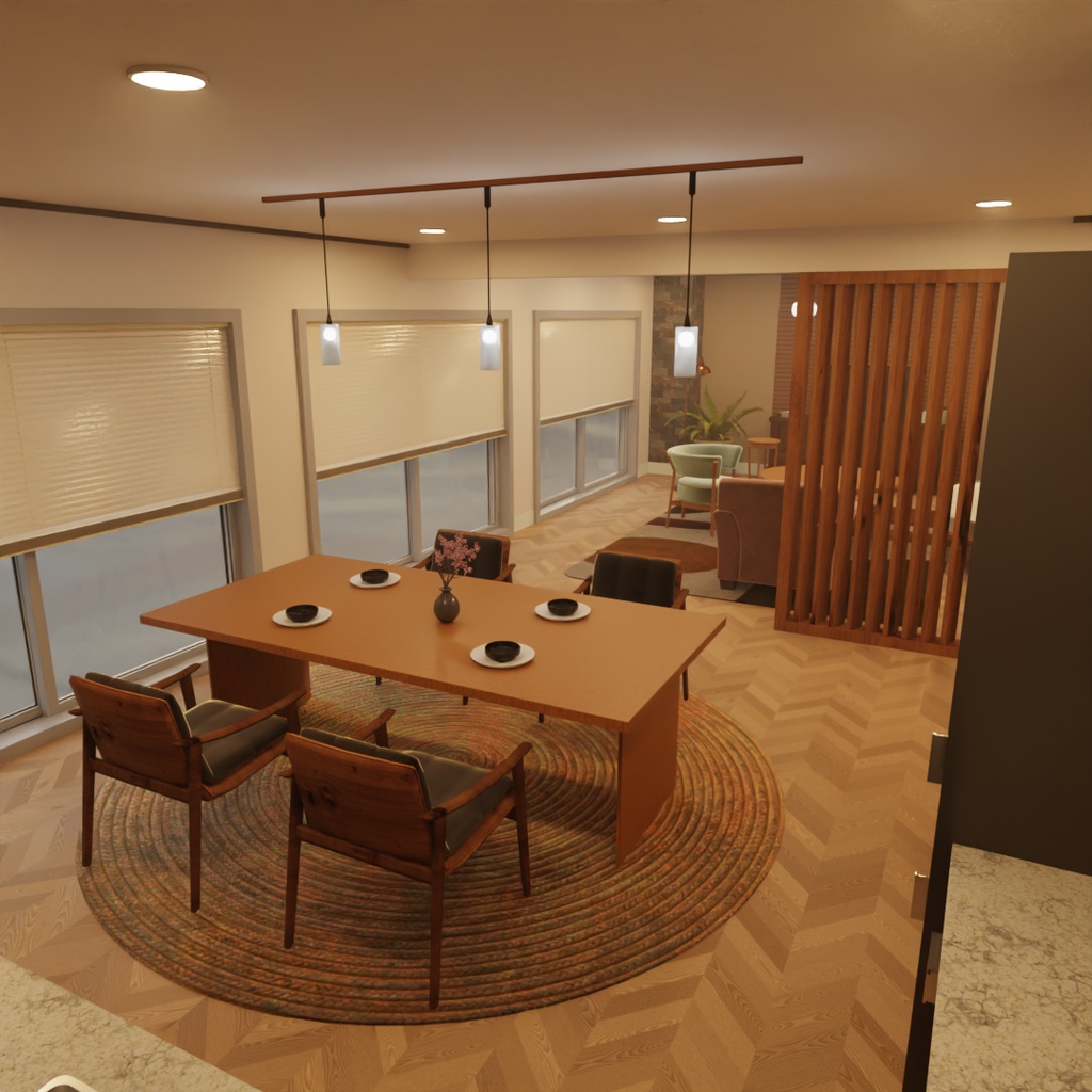 【Blender】ジャパンディなリビングダイニング Japandi living-dining room