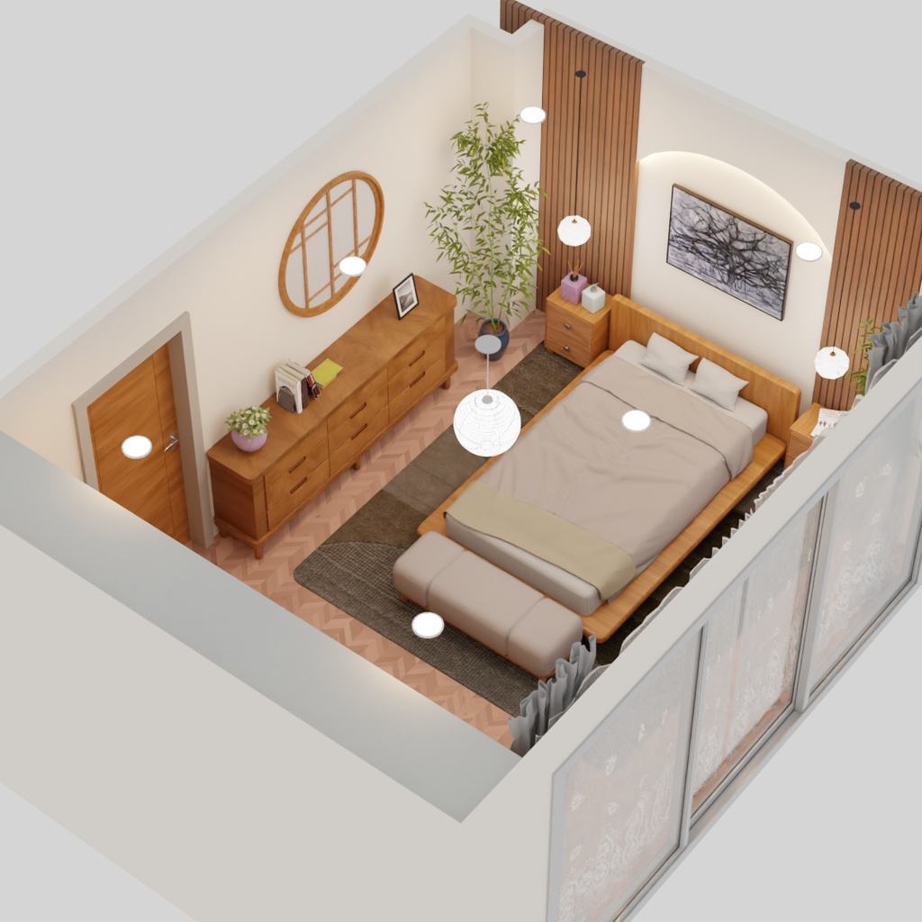 【Blender】ジャパンディなベッドルーム Japandi Bedroom