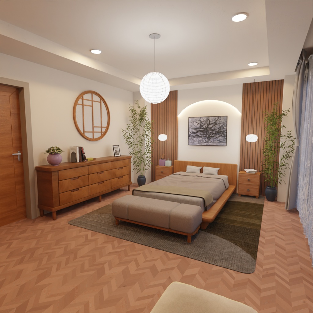 【Blender】ジャパンディなベッドルーム Japandi Bedroom