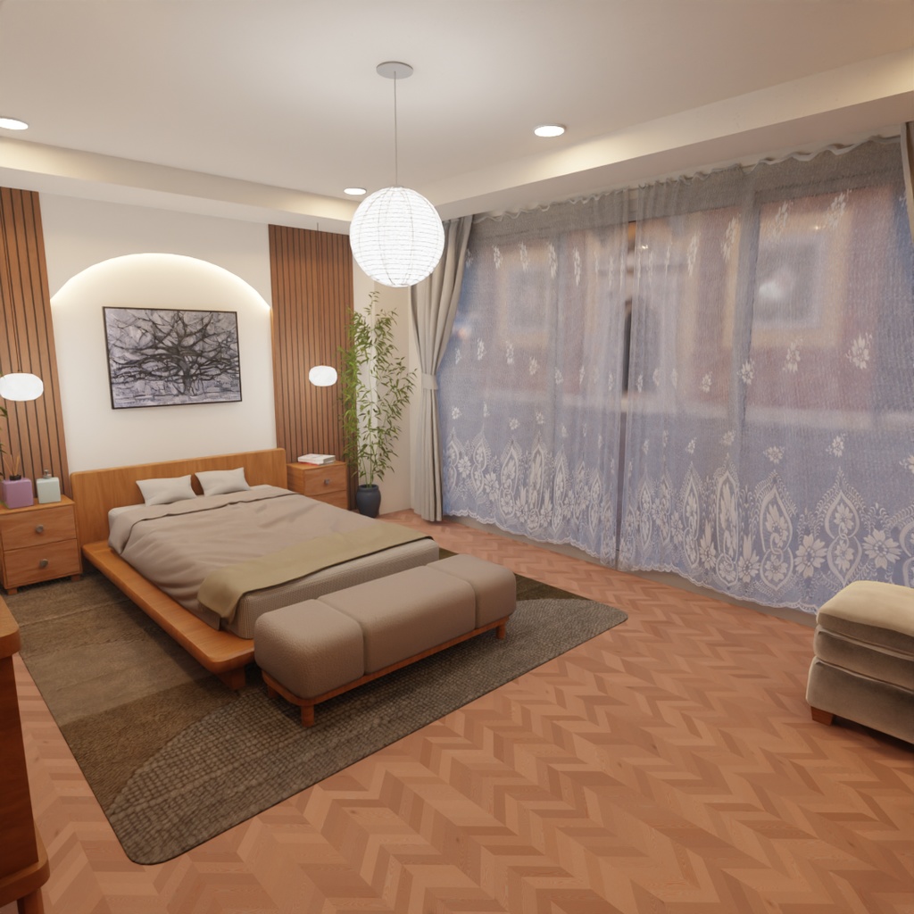 【Blender】ジャパンディなベッドルーム Japandi Bedroom