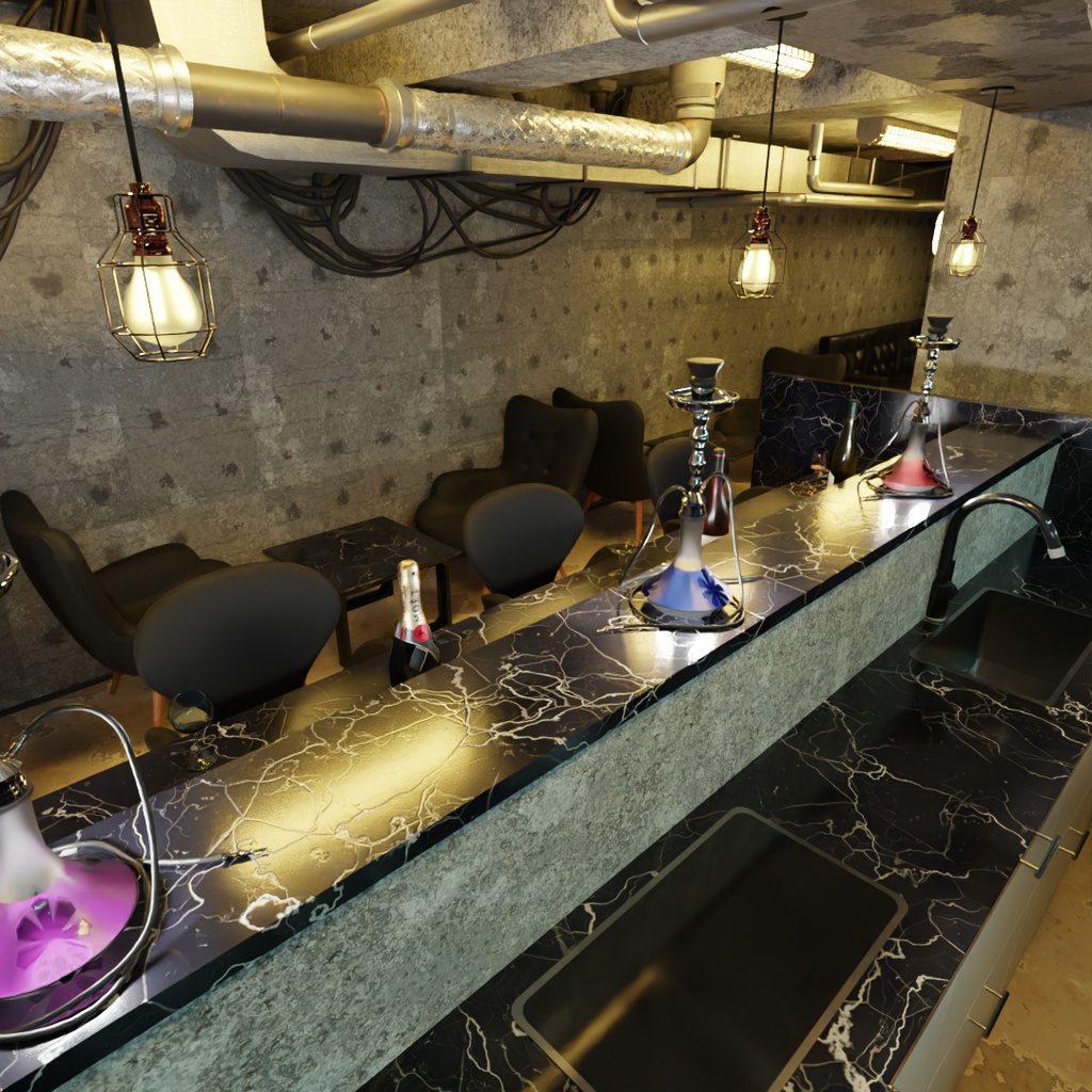 【Blender】アングラのシーシャバー Underground hookah bar